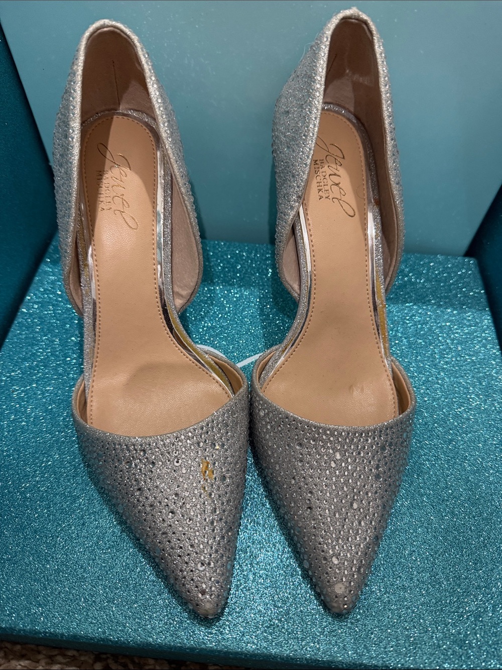 Jewel Badgley Mischka Silver Crystal-Embellished Pointed D'Orsay Heels